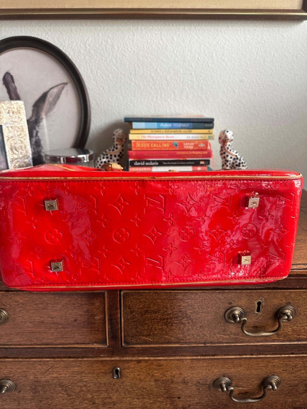 Louis Vuitton Sutton Red Patent Monogram satchel Bag with Tan Trim - Picture 7 of 17